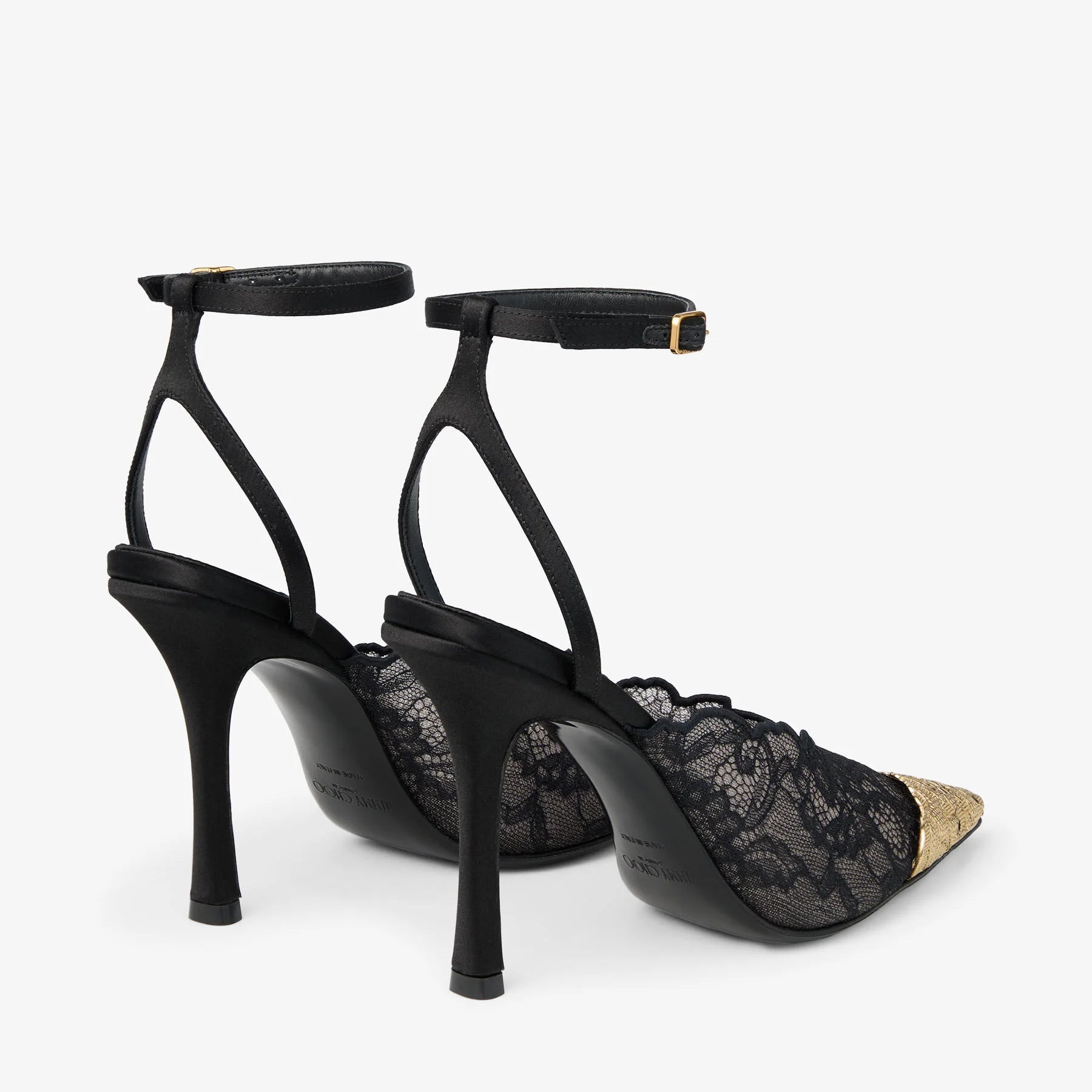 JIMMY CHOO   Faiz 100 Black Jimmy Choo Lace Pumps with Metal Lace Detail