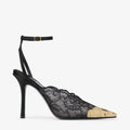 JIMMY CHOO   Faiz 100 Black Jimmy Choo Lace Pumps with Metal Lace Detail