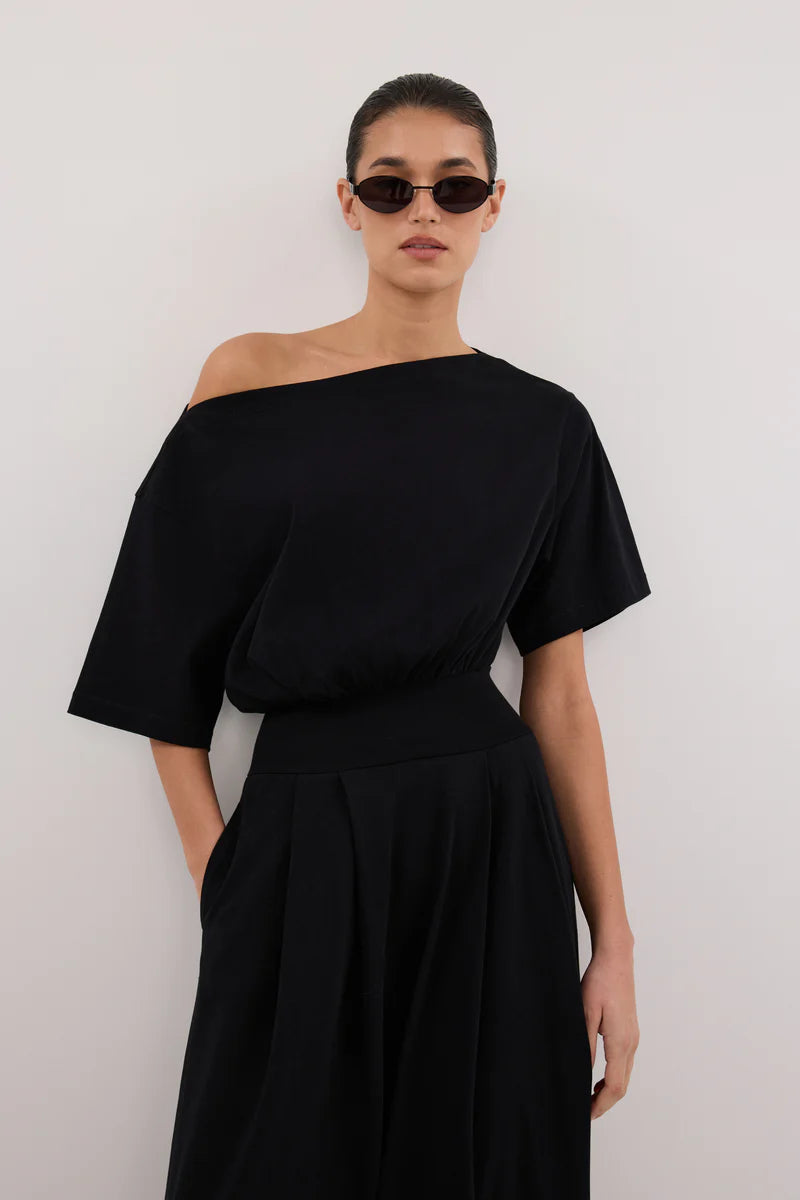 Black maxi dress asymmetric