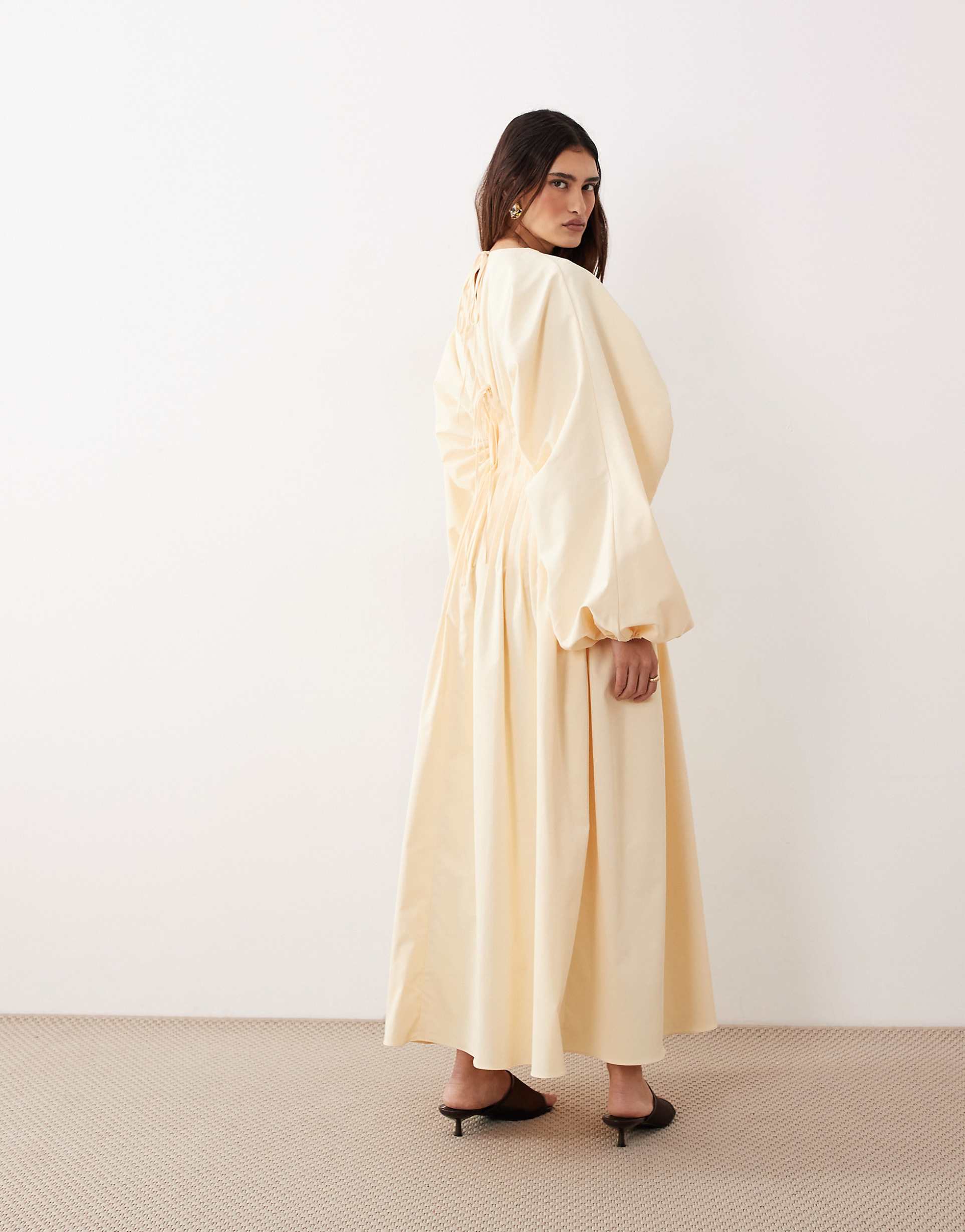 Pleated waist long sleeve maxi dress