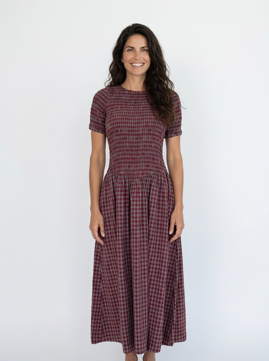 Grape Plaid Midi Dress