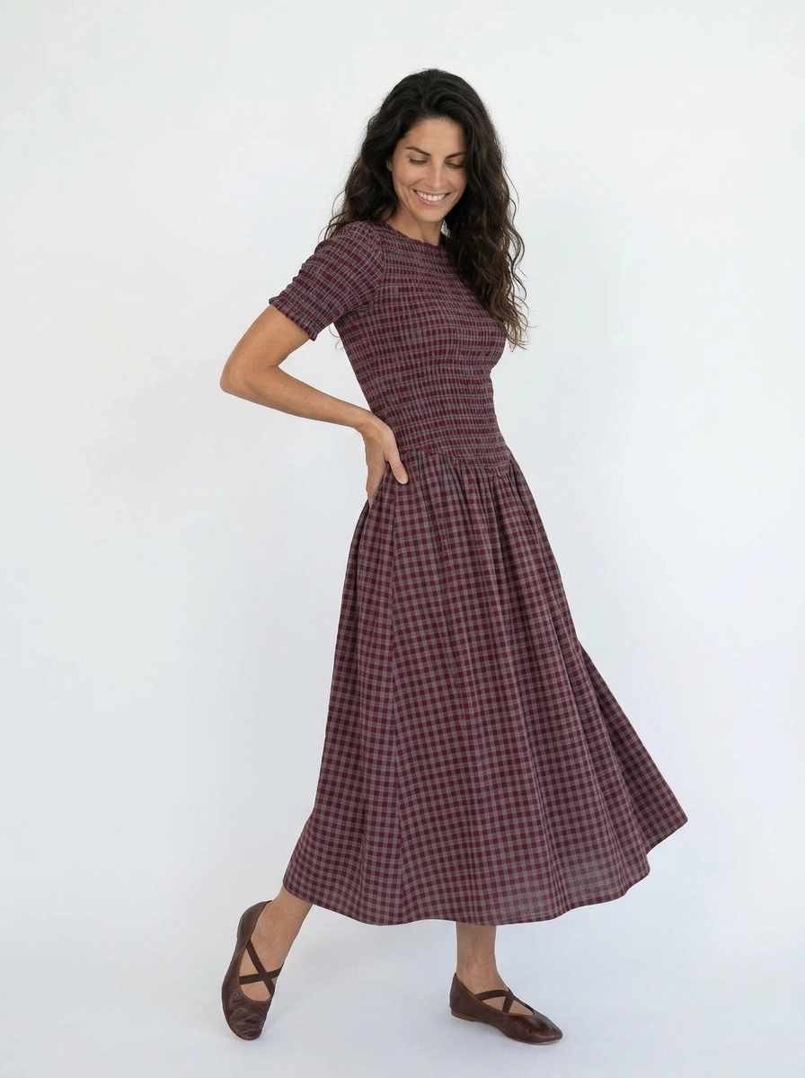 Grape Plaid Midi Dress