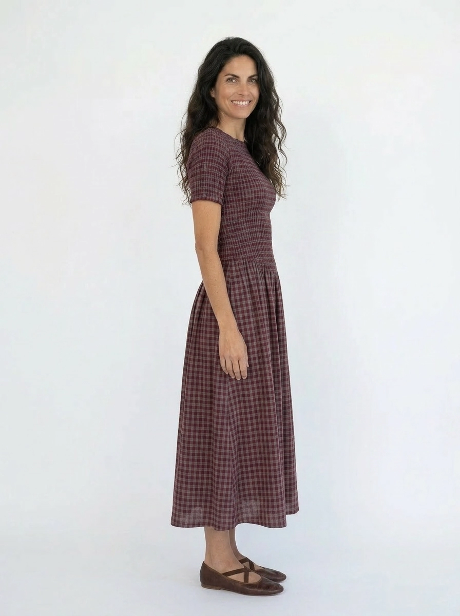 Grape Plaid Midi Dress