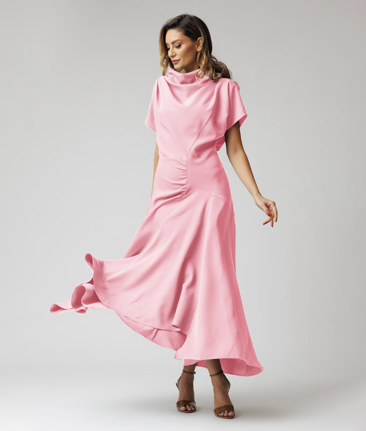 Pale Pink Dress With Draped Front